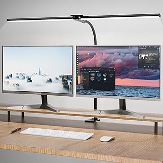 Hensam Lampe de Bureau LED Puissante, Dimmable Lampe Architecte à Double Tête avec Pince, 5 Modes de Couleur, Protection Yeux Lumière Bureau pour PC Travail, Étude, 80CM,Noir