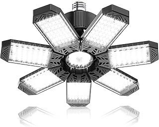 200W Eclairage Garage - 20000LM Puissant Plafonnier LED Garage à 7 Panneaux Ajustables, 6500K Lampe Atelier E26 / E27 Plafond pour Magasin, Entrepôt, Cave, Sous-sol, Grenier