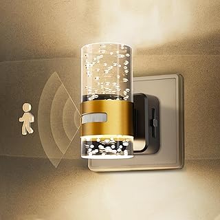 Veilleuse LED avec détecteur de mouvement, à brancher sur prise murale, 3 modes (Auto/Marche/Arrêt), lumière chaude 3000K, intensité réglable 0-100 lm, idéale pour couloir, chambre d’enfant, cuisine