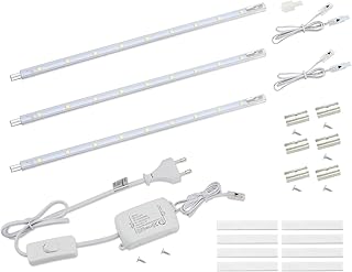 DA LIGHT Lampe LED pour montage sous plan avec interrupteur 5W 400LM 6000K Barre lumineuse de cuisine Eclairage de vitrine avec 3x26cm Stripes pour cuisine placard Extensible par système d