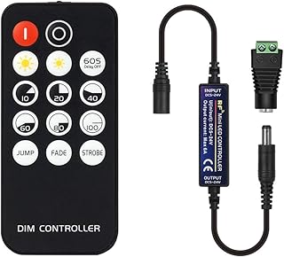 BTF-LIGHTING Mini contrôleur de gradateur RF 14 touches pour FCOB 3014 5630 5730 3528 Bandes LED DC5V/DC12V/DC24V Variateur de lumière Mode de luminosité Mode d