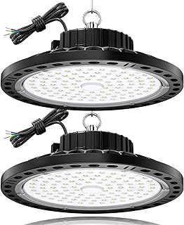 UFO LED Industrielle 100W 2 Pièce, Lampe Atelier Eclairage Garage 10000LM avec Chaîne Métallique 30CM, Driver, 6500K IP65 Projecteur LED Intérieur pour Entrepôts Usines