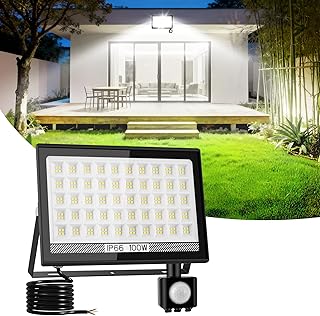100W Projecteur LED Extérieur Detecteur de Mouvement, 11000LM 6000K 200 Leds Eclairage Exterieur avec Detecteur, IP66 Étanche Spot Led Extérieur pour Jardins, Garage, Arrière-cour