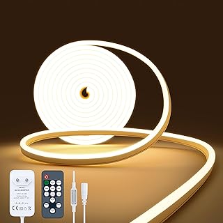 Neon Ruban LED Exterieur 2m, Bande Lumineuse LED Etanche Blanc Chaud 2700K, Bandeau Néon Tube Flexible Murale, Enseigne Lumineux Decoration Chambre. Comprend Télécommande et Alimentation 24V