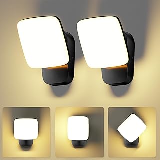 2 Pièces Applique Murale Exterieur/Intérieur 3000K, Luminaire Exterieur Avec avec Panneau LED Pivotant à 360°, Applique Murale 18W 2000LM Imperméable IP65 pour Escalier Jardin Entrée Balcon