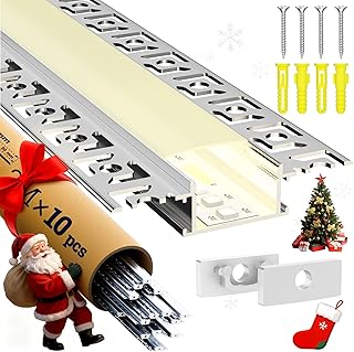 Profilé Aluminium LED 2m x 10 (20m)- Profile Alu pour Ruban LED, Profilé LED Encastrable en Forme de U avec Couvercle Blanc Laiteux, Embouts