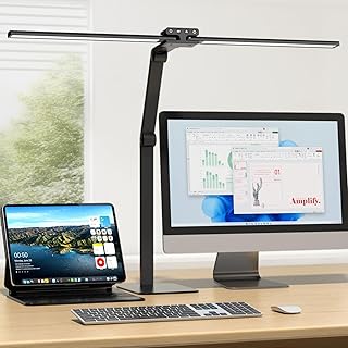 KableRika 24W Lampe de Bureau LED avec Métal Base: 80cm Double Tête, Grande Lampe Bureau design, réglage intensité, lumiere bureau protection des yeux pour ecran pc, dessin, deux bureaux, puzzle-Noir
